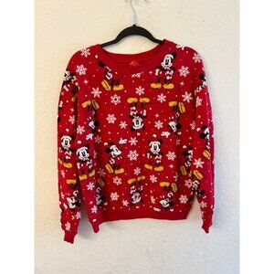 Disney Mickey Mouse Red Snowflake Sweatshirt L (11-13) Kids Christmas Pullover M